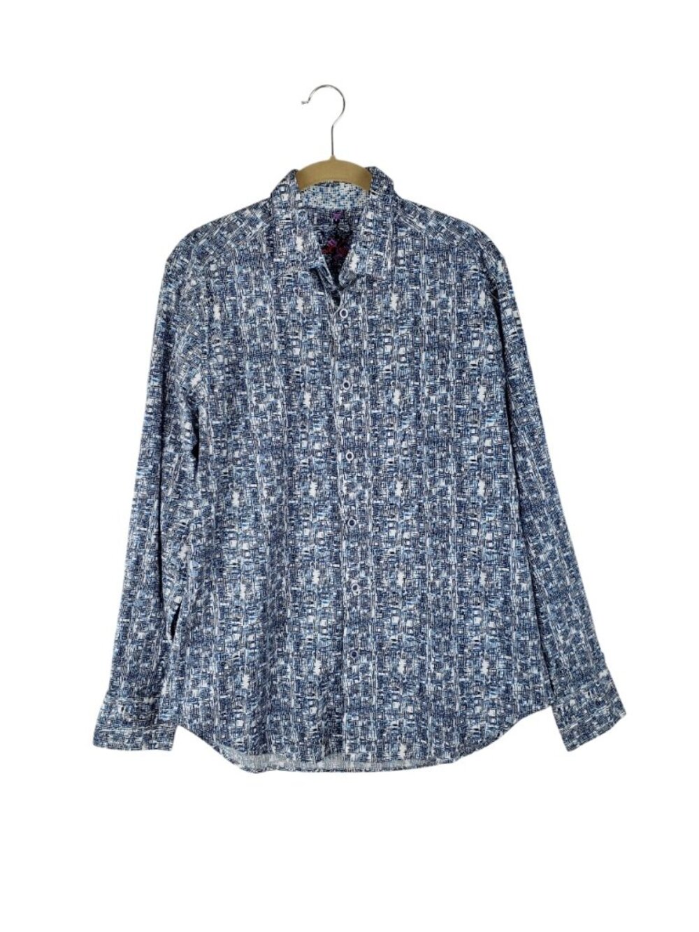 Robert Graham Button Up Shirt Classic Fit Flip Cuff Blue Crosshatch Mens Medium